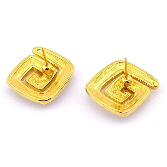 Swarovski Earrings Signed Square Spiral Pavê Crystal Black Enamel Swan Mark Post - Picture 5 of 7